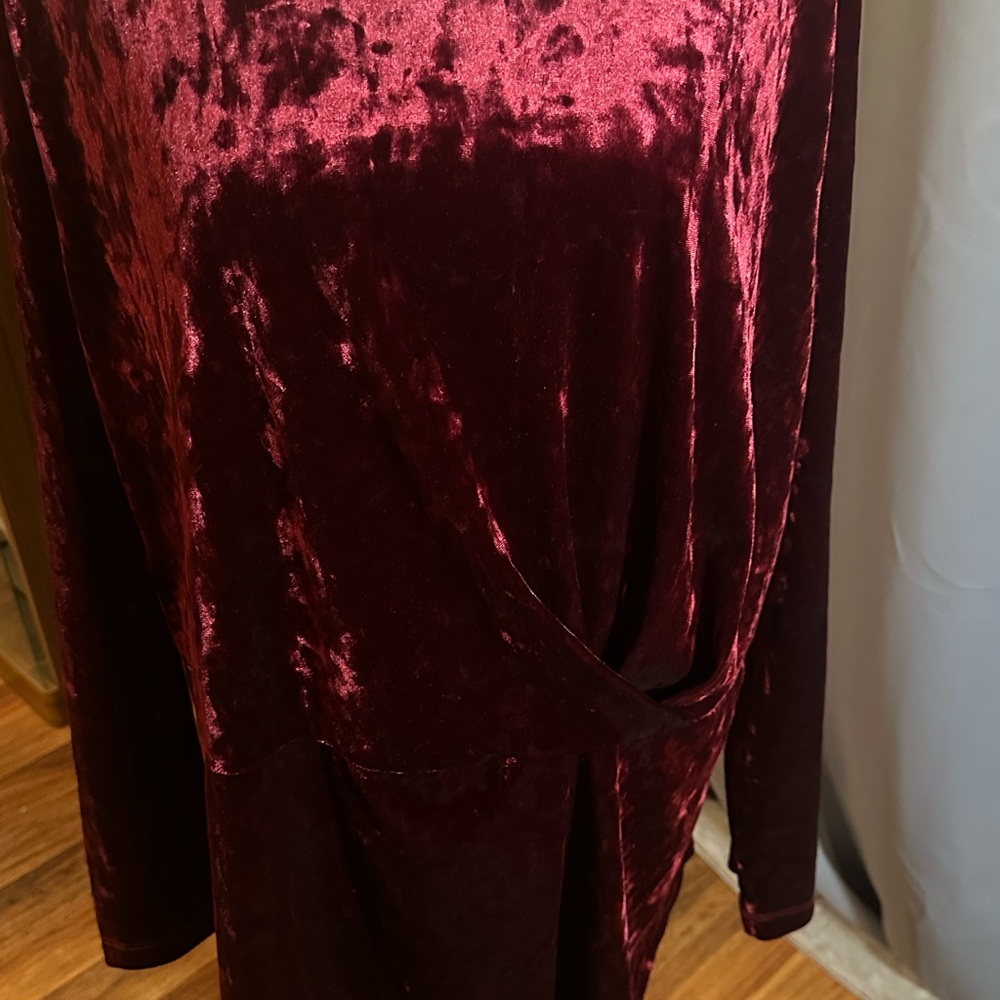 CJ Banks Velvet Long Sleeve Dress in Deep Burgundy